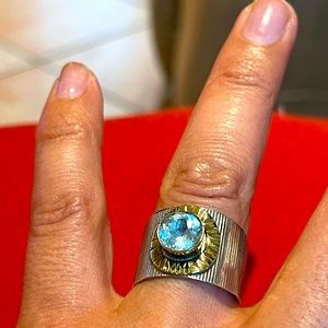 Blue topaz 925 SS  2 tone ring size 8